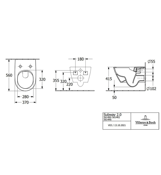 Bồn cầu treo tường Đức Villeroy-Boch Subway 2.0 5614R0i4