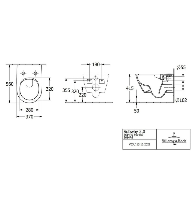 Bồn cầu treo tường Đức Villeroy-Boch Subway 2.0 5614R0AM