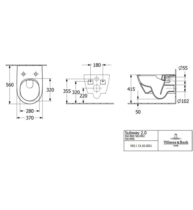Bồn cầu treo tường Đức Villeroy-Boch Subway 2.0 5614R0R7