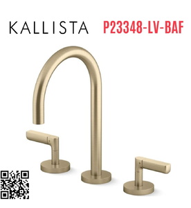 Vòi chậu rửa mặt 3 chân cổ ngỗng vàng Kallista P23348-LV-BAF