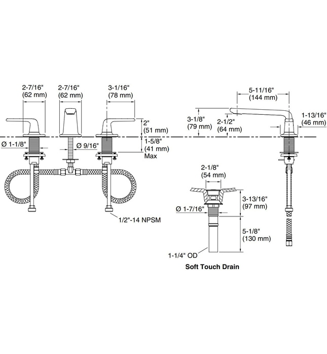 Vòi chậu rửa mặt 3 chân cổ thấp Nickel Kallista P24700-LV-BN