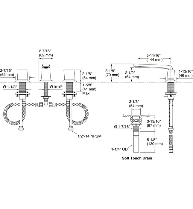 Vòi chậu rửa mặt 3 chân cổ thấp vàng Kallista P24705-CC-BAF