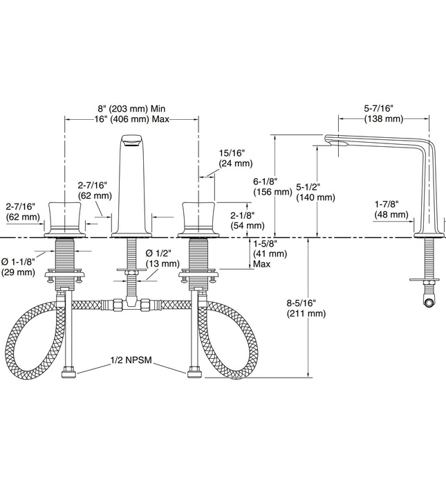 Vòi chậu rửa mặt 3 chân cổ cao Chrome Kallista P29383-CB-CP
