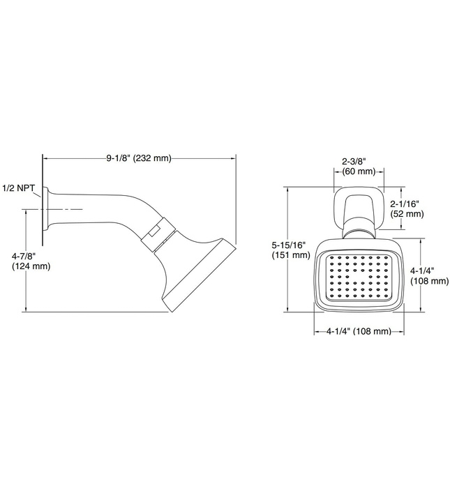 Bát sen tắm vuông và tay sen gắn tường màu vàng Kallista P24712-00-AF