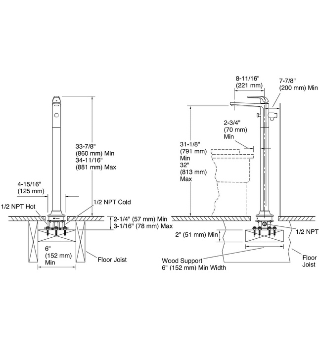 Vòi bồn tắm gắn sàn 1 lỗ nóng lạnh Nickel Kallista P24713-00-SN