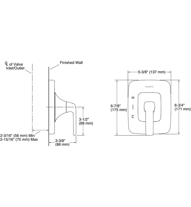 Mặt nạ điều khiển đơn sen tắm âm tường Chrome Kallista P24715-LV-CP