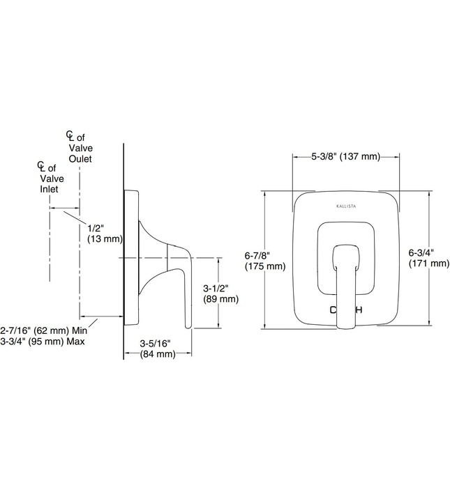 Mặt nạ điều chỉnh nhiệt độ sen tắm Nickel Kallista P24722-LV-SN