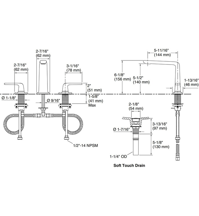 Vòi chậu rửa mặt 3 chân thân cao vàng Kallista P24736-LV-AF