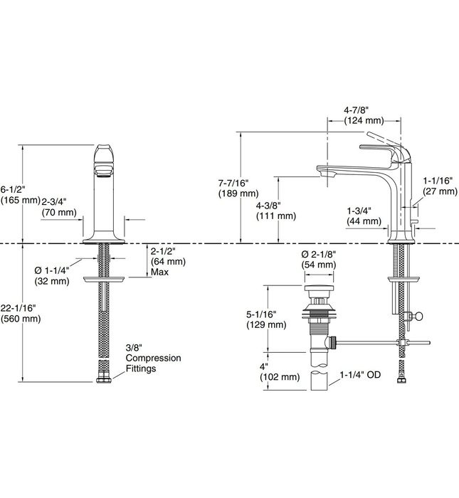 Vòi chậu rửa mặt 1 lỗ thân thấp Chrome Kallista P26625-00-CP