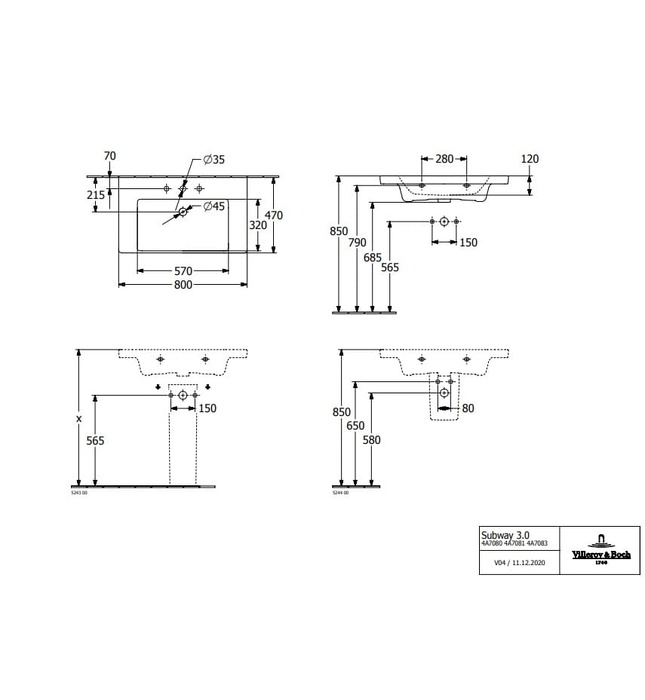 Chậu rửa lavabo Đức Villeroy-boch Subway 3.0 4A708001