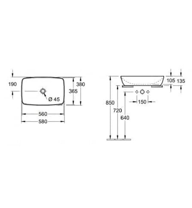 Chậu rửa lavabo dương bàn Đức Villeroy-boch Artis 417258BCS7