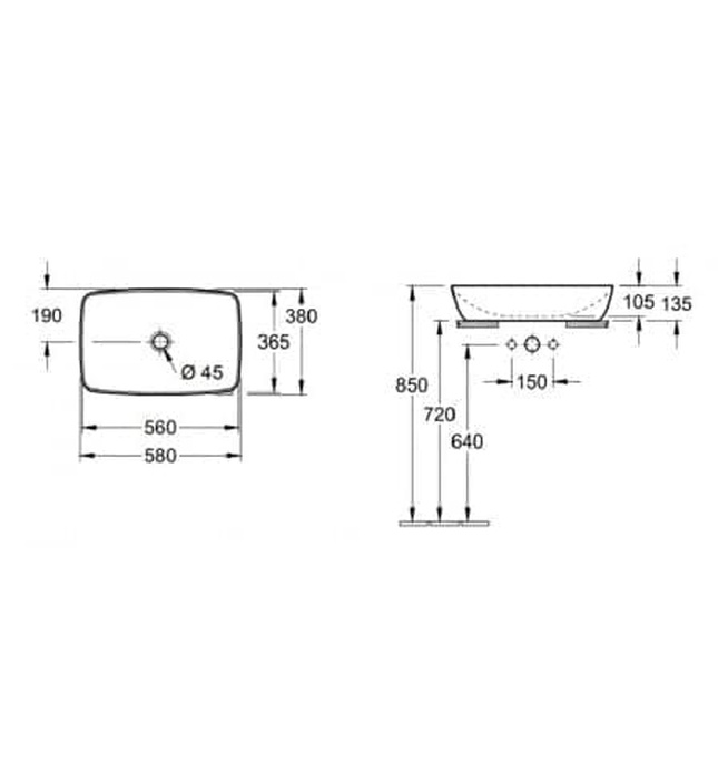 Chậu rửa lavabo dương bàn Đức Villeroy-boch Artis 417258BCT0