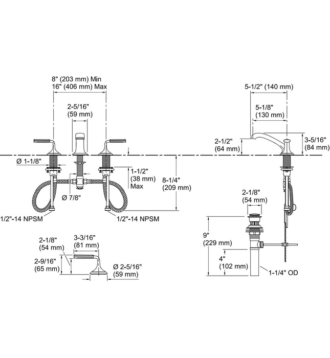 Vòi chậu rửa mặt 3 chân cổ thấp Nickel Kallista P25054-SPR-SN