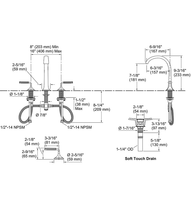 Vòi chậu rửa mặt 3 chân cổ vòm Nickel Kallista P25055-SPR-SN