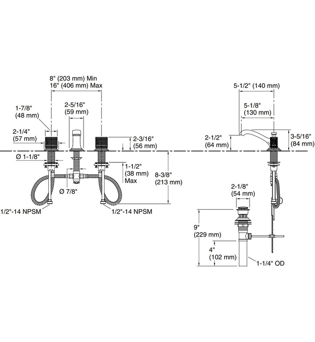 Vòi chậu rửa mặt 3 chân cổ thấp Nickel Kallista P25056-CMB-SN
