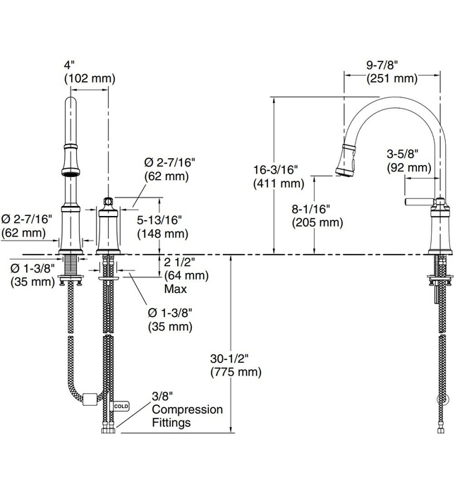 Vòi chậu rửa bát dây rút màu Nickel Kallista P25000-00-AG