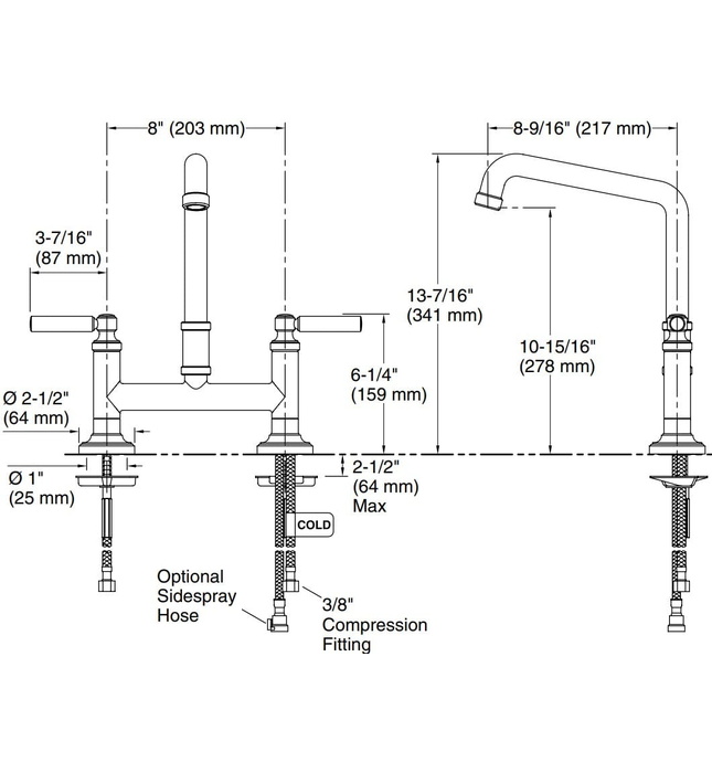 Vòi chậu rửa bát nóng lạnh màu Nickel Kallista P25001-00-AD
