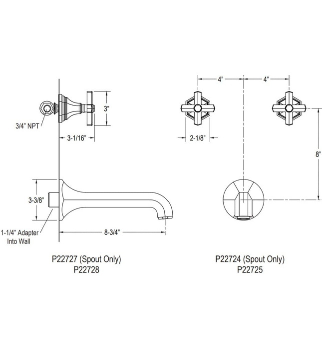 Vòi xả bồn tắm gắn tường Nickel Kallista P22727-00-AD