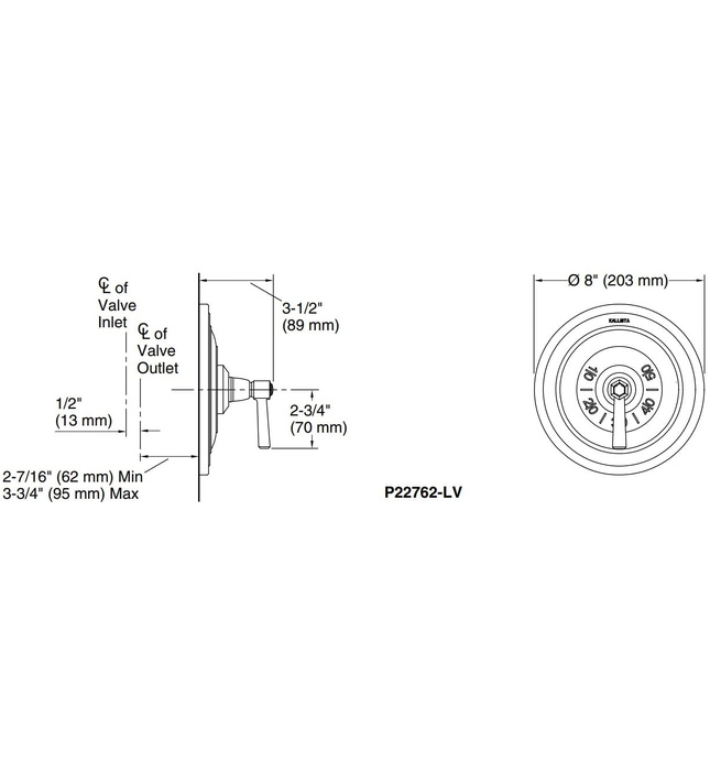 Mặt nạ điều chỉnh nhiệt độ sen tắm Chrome Kallista P22762-LV-CP