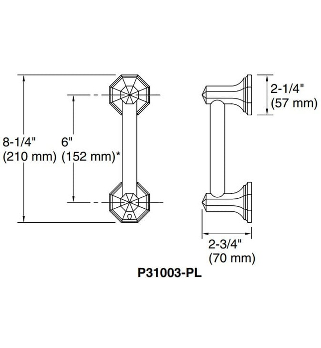 Tay nắm cửa kính phòng tắm màu Chrome Kallista P31003-PL-CP