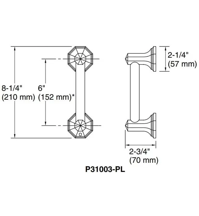 Tay nắm cửa kính phòng tắm màu Chrome Kallista P31003-PL-CP