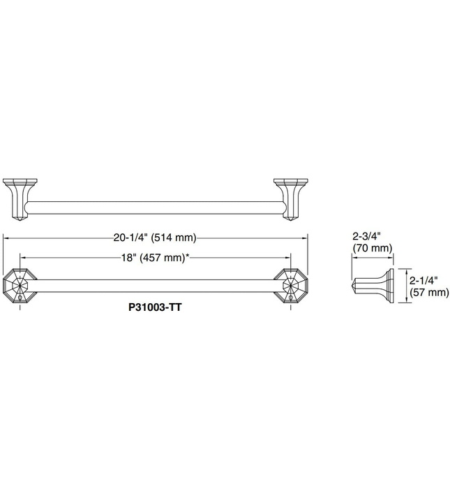 Thanh treo khăn đơn cửa phòng tắm 18" Nickel Kallista P31003-TT-AD