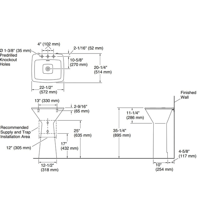 Chậu rửa mặt treo tường chân dài Kallista P76345-WO-0