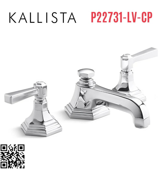 Vòi chậu rửa mặt 3 chân cổ thấp Chrome Kallista P22731-LV-CP