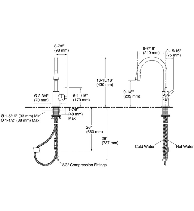 Vòi chậu rửa bát dây rút màu xám Kallista P25516-00-VS