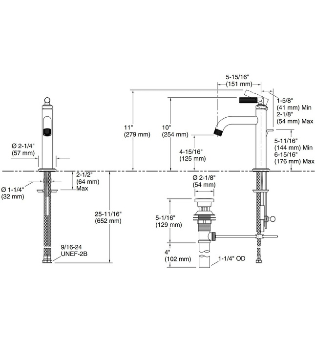 Vòi chậu rửa mặt nóng lạnh 1 chân vàng Kallista P32493-00-BAF