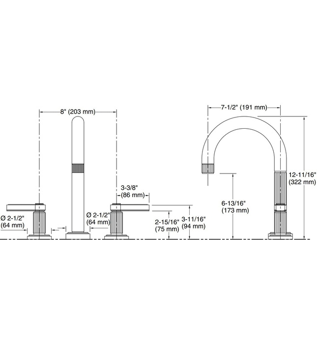 Vòi bồn tắm 3 chân màu nickel Kallista P80236-LV-SN