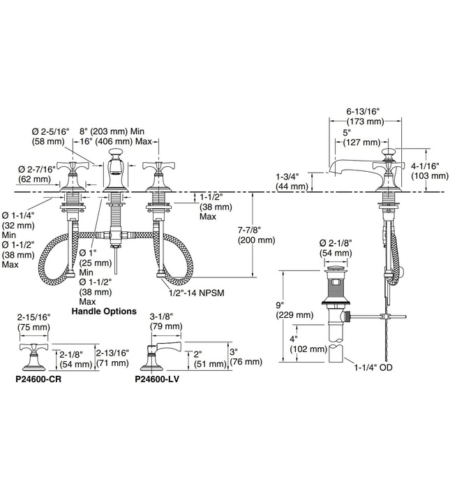 Vòi chậu rửa mặt 3 chân, tay ngang chrome Kallista P24600-LV-CP