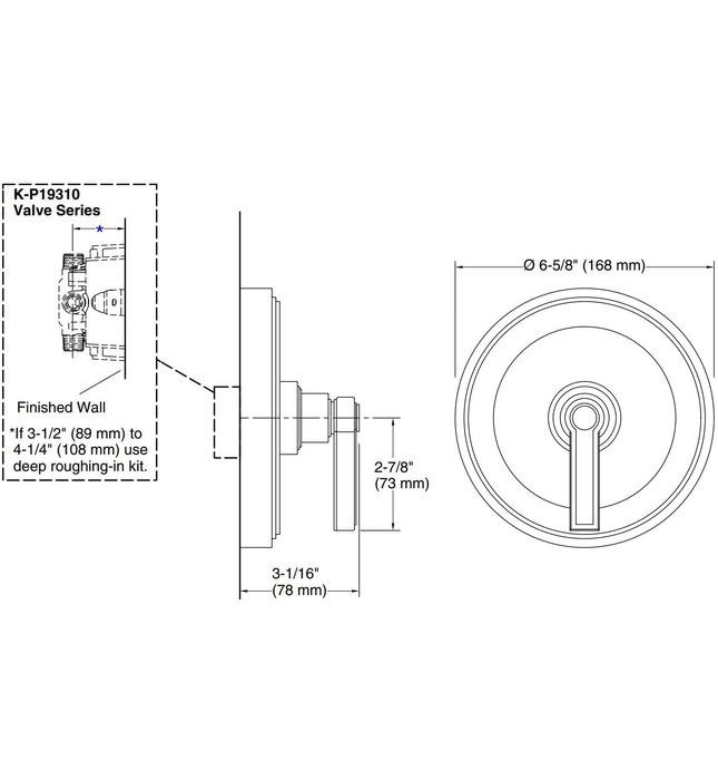 Mặt nạ điều khiển đơn sen tắm âm màu nickel Kallista P80254-LV-BN