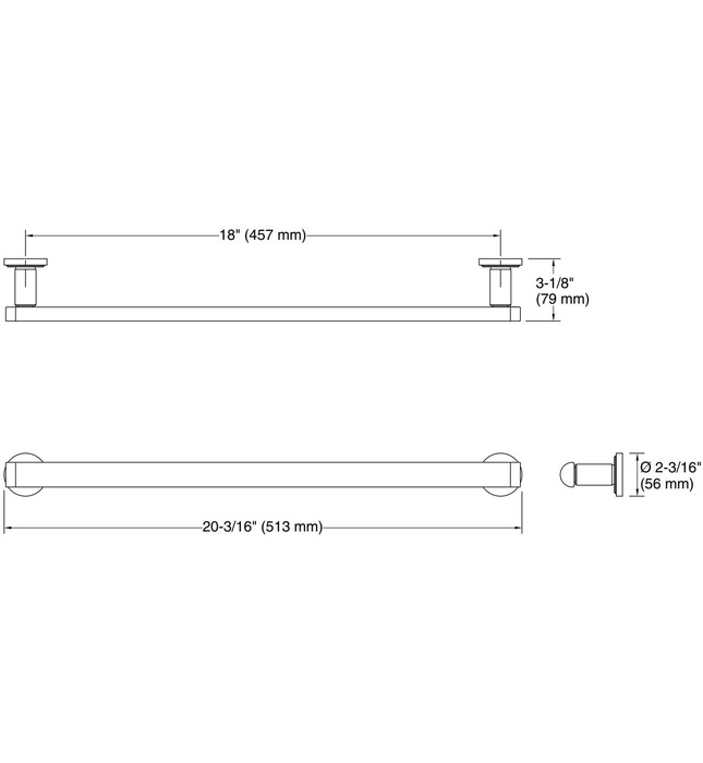 Thanh treo khăn đơn 18" màu chrome Kallista P80263-00-CP