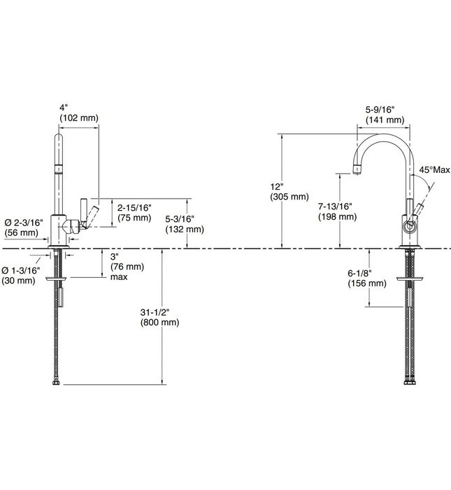 Vòi chậu rửa bát nóng lạnh màu Chrome Kallista P80270-00-CP