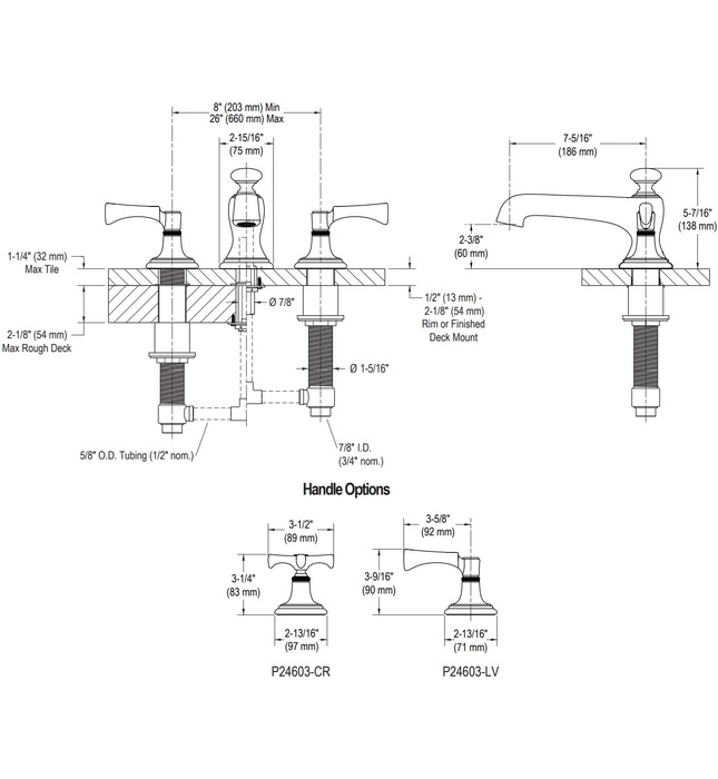 Vòi bồn tắm nóng lạnh tay ngang màu nickel Kallista P24603-LV-AD