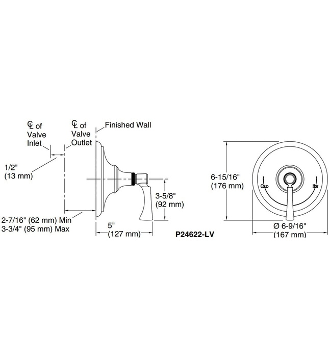 Mặt nạ điều chỉnh nhiệt độ sen tắm màu nickel Kallista P24622-LV-AD