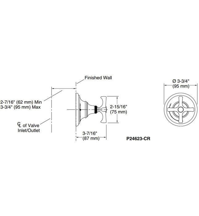 Mặt nạ điều khiển âm lượng sen tắm chrome Kallista P24623-CR-CP