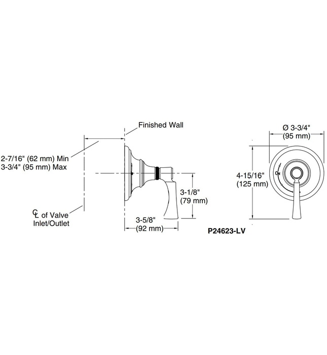 Mặt nạ điều khiển âm lượng sen tắm nickel Kallista P24623-LV-AD