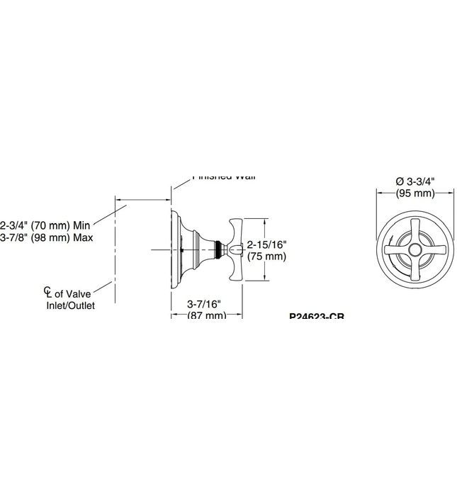 Mặt nạ chuyển hướng nước sen tắm 3 chiều chrome Kallista P24683-CR-CP