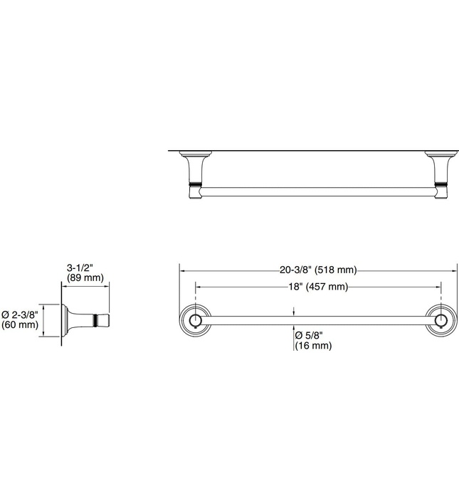 Thanh treo khăn đơn 18" màu nickel Kallista P34601-00-AD