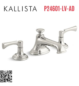 Vòi chậu rửa mặt 3 chân, tay ngang nickel Kallista P24601-LV-AD