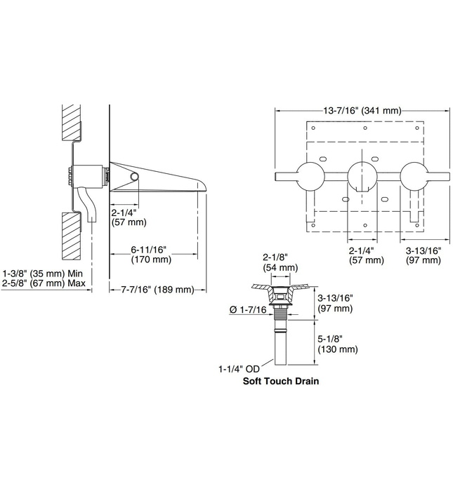 Vòi chậu rửa mặt 3 chân âm tường xanh đen Kallista P24810-LV-GN