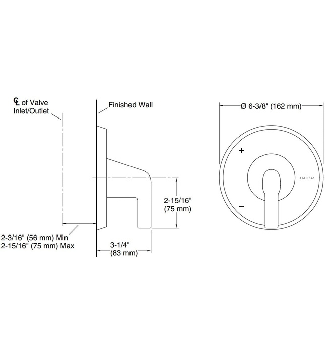 Mặt nạ điều khiển đơn sen tắm màu xanh đen Kallista P24815-LV-GN