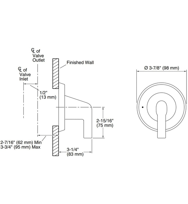 Mặt nạ điều khiển âm lượng sen tắm xanh đen Kallista P24823-LV-GN