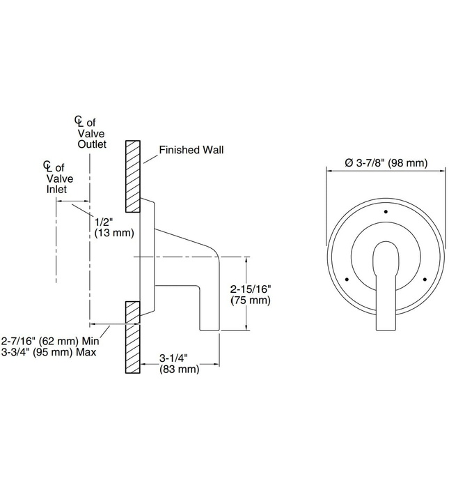 Mặt nạ chuyển hướng nước sen tắm 3 chiều chrome Kallista P24883-LV-CP