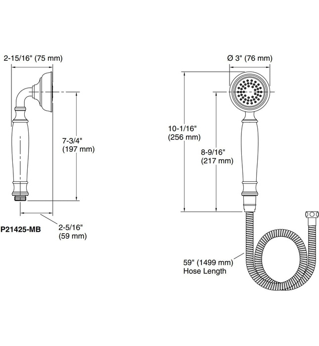 Bộ dây bát sen tắm cầm tay màu nickel Kallista P21425-MB-BN