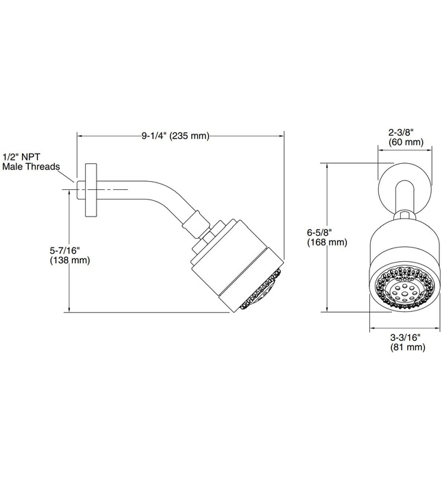 Bát sen tắm và tay sen gắn tường màu nickel Kallista P21501-00-BN