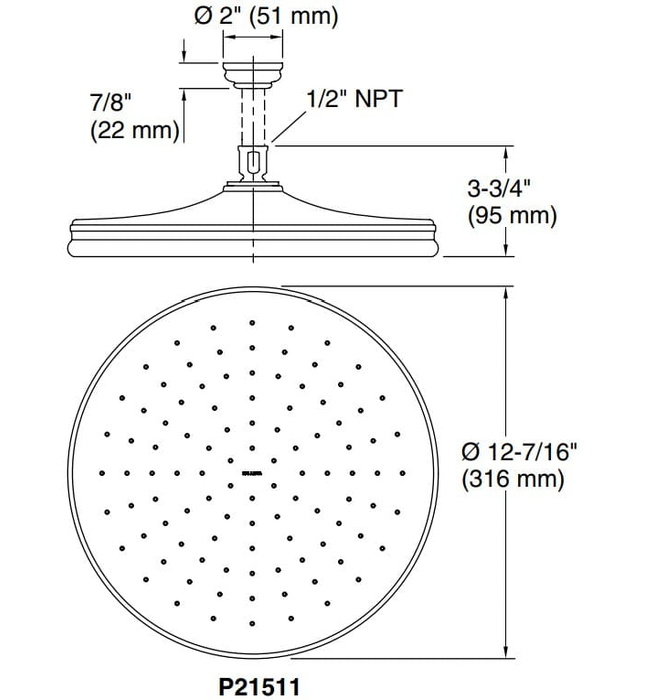 Bát sen tắm phun mưa tròn cỡ lớn màu vàng Kallista P21511-00-BAF