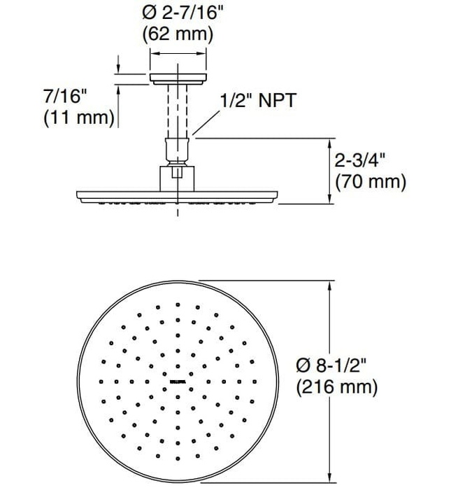 Bát sen tắm phun mưa tròn nhỏ màu nickel Kallista P21512-00-SN